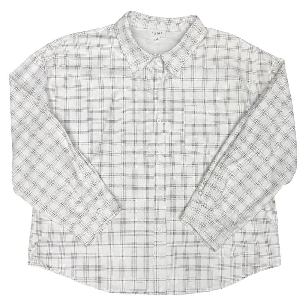 Women's LE LIS COLLECTION‎ White/Black Thick Plaid Shirt- Size Large
